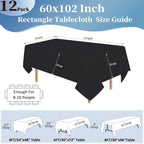12 Pack 60 x 102 Inch Black Tablecloths for 6 Foot Rectangle Tables