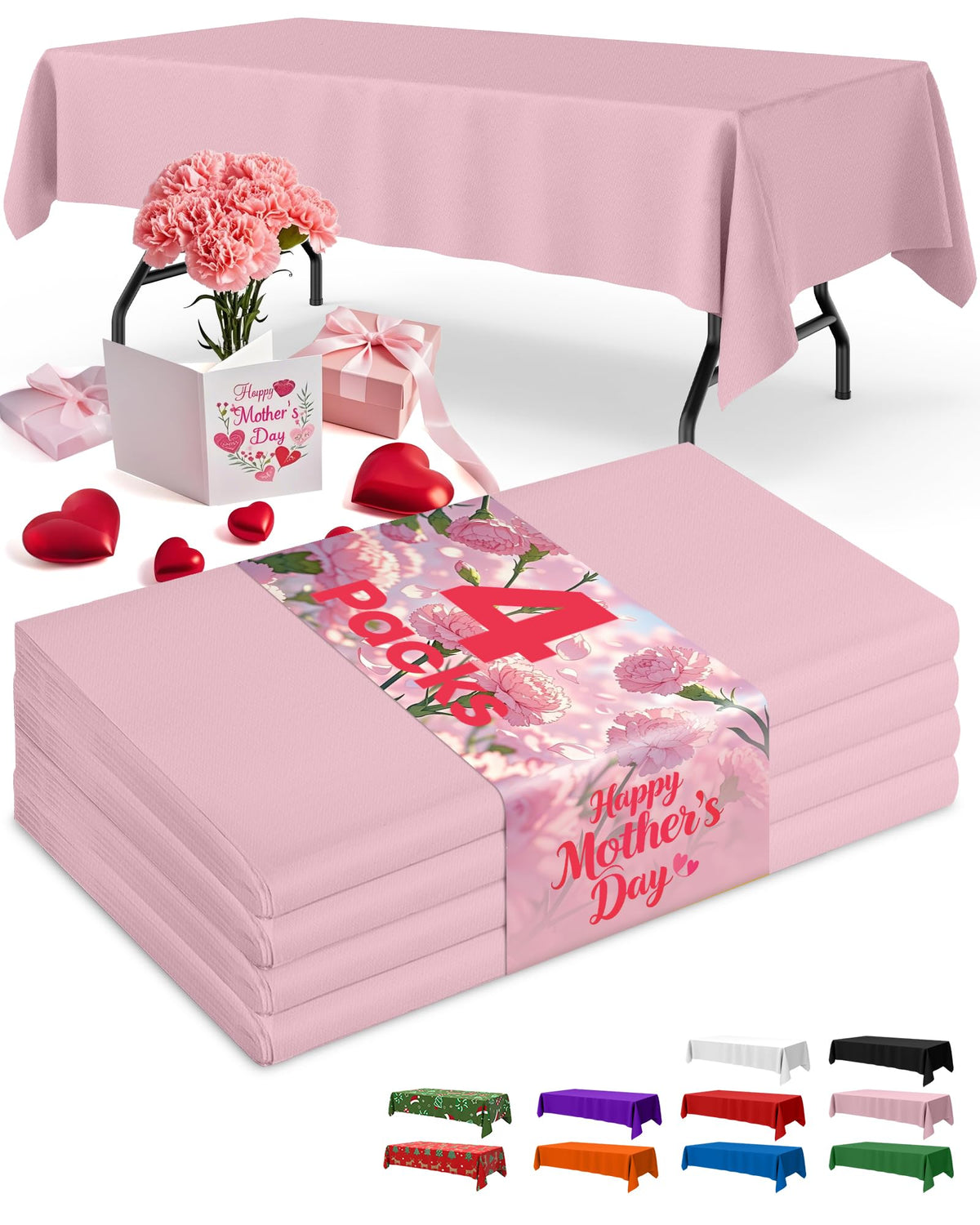 Niuara Ivory Plastic Table Cloth Disposable, 4 Pack, 54 x 108 in
