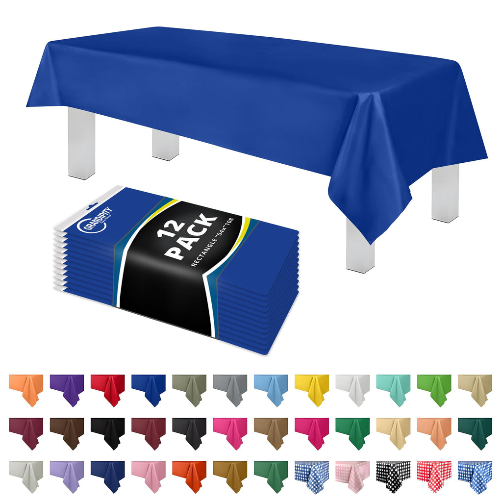 Grandipity Plastic Table Cloth Disposable 12 Pack 54” x 108” Rectangle