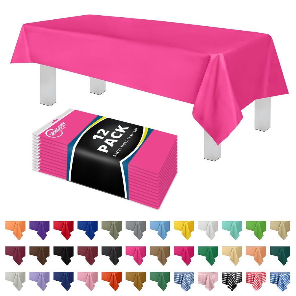 Grandipity Plastic Table Cloth Disposable 12 Pack 54” x 108” Rectangle