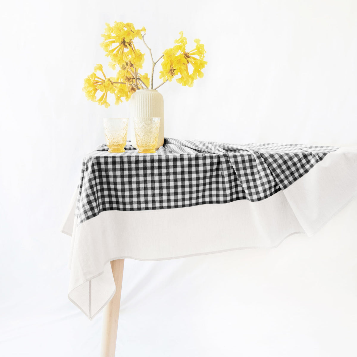 MONDAY MOOSE Gingham Checkered Farmhouse Rustic Picnic Style Decoration Rectangle Natural Stonewashed Cotton Tablecloth for Kitchen, Dining Room, Restaurant (60x102 inch, Beige)