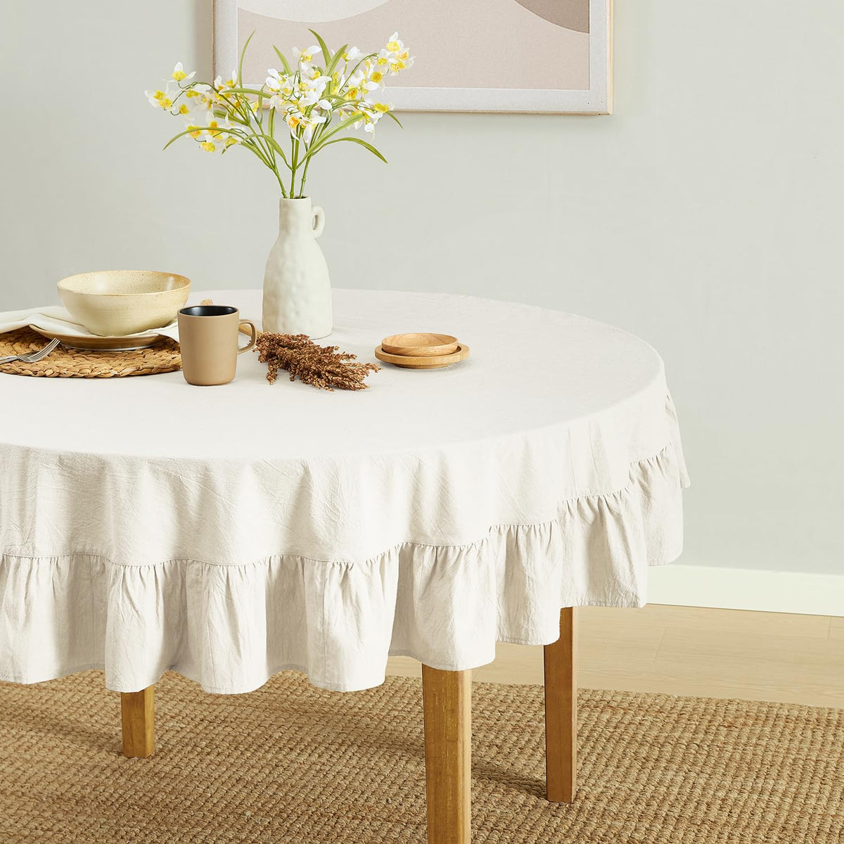 MONDAY MOOSE Gingham Checkered Farmhouse Rustic Picnic Style Decoration Rectangle Natural Stonewashed Cotton Tablecloth for Kitchen, Dining Room, Restaurant (60x102 inch, Beige)