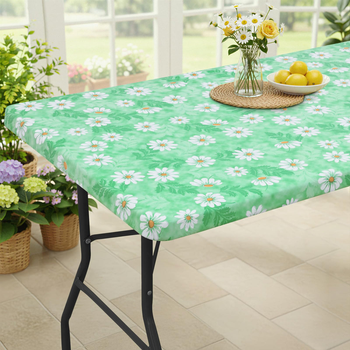 Smiry Rectangle Table Cloth, Waterproof Plastic Table Cover for 5FT Tables
