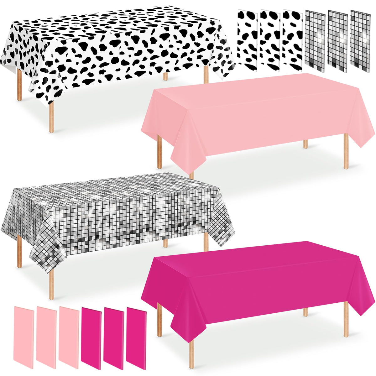 12 Pack Hawaiian Plastic Tablecloth for Rectangle Tables, Pink Green Yellow Tropical Disposable Table Cover, Luau Rectangle Table Cloth for Summer Flamingo Birthday Picnic Party Supplies Decorations