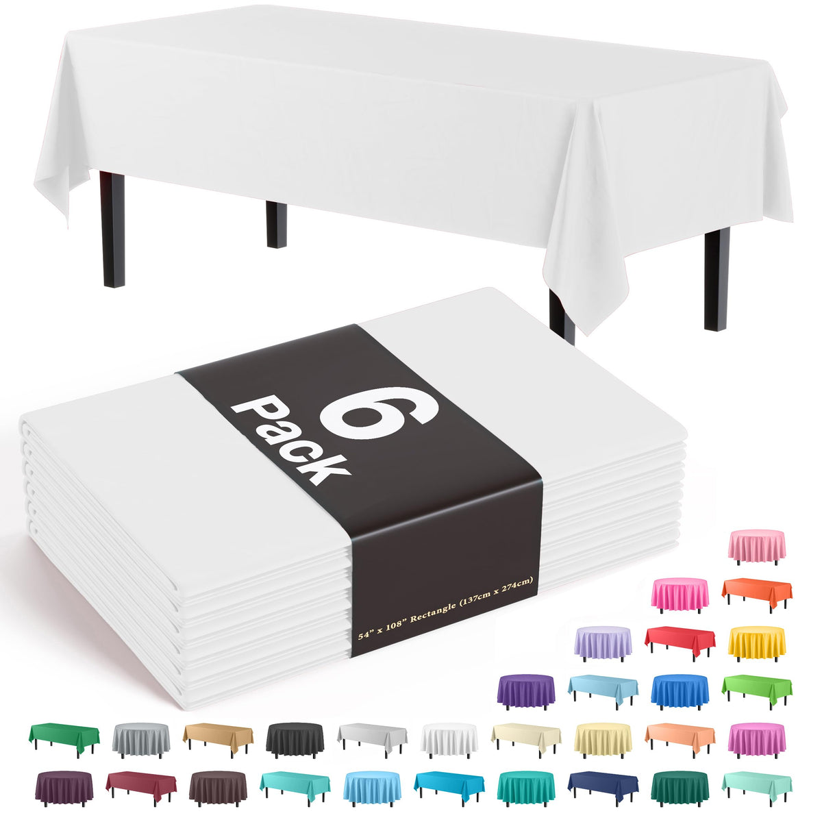 Exquisite Purple Plastic Table Cloth Disposable 6 Pack - 54 x 108 Inch Rectangle Tablecloth for 6 Foot Tables - Waterproof Table Cover for Party Wedding Birthday Graduation BBQ Catering