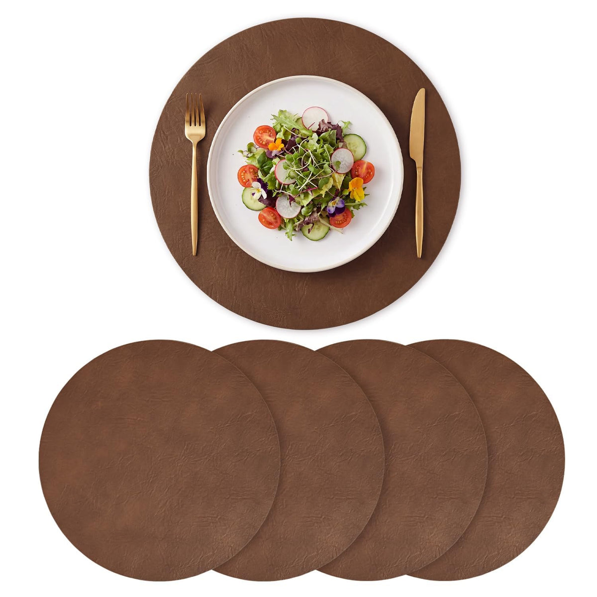 Artoid Mode Olive Green Faux Leather Placemats Set of 6, 12x18 Inch Waterproof Wipeable Heat Resistant Vinyl Place Mats, Reversible Table Mats for Kitchen Dining Decor