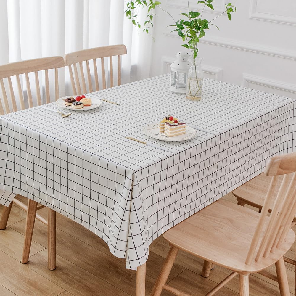 TruDelve Heavy Duty Vinyl Tablecloth Beige Plastic Table Cloth Waterproof Wipeable Oilcloth Tablecloths for Rectangle Tables (54'' x 72'', Leaves)