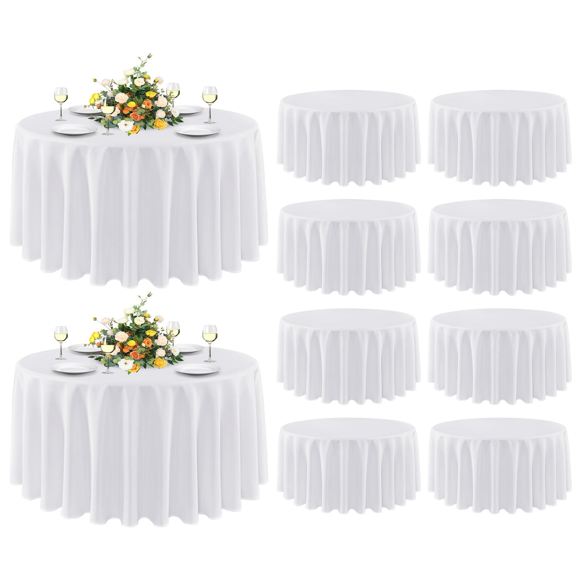 sancua 90 Inch Round Tablecloth Fit 30-72 Inch Tables, White 6 Pack Circle