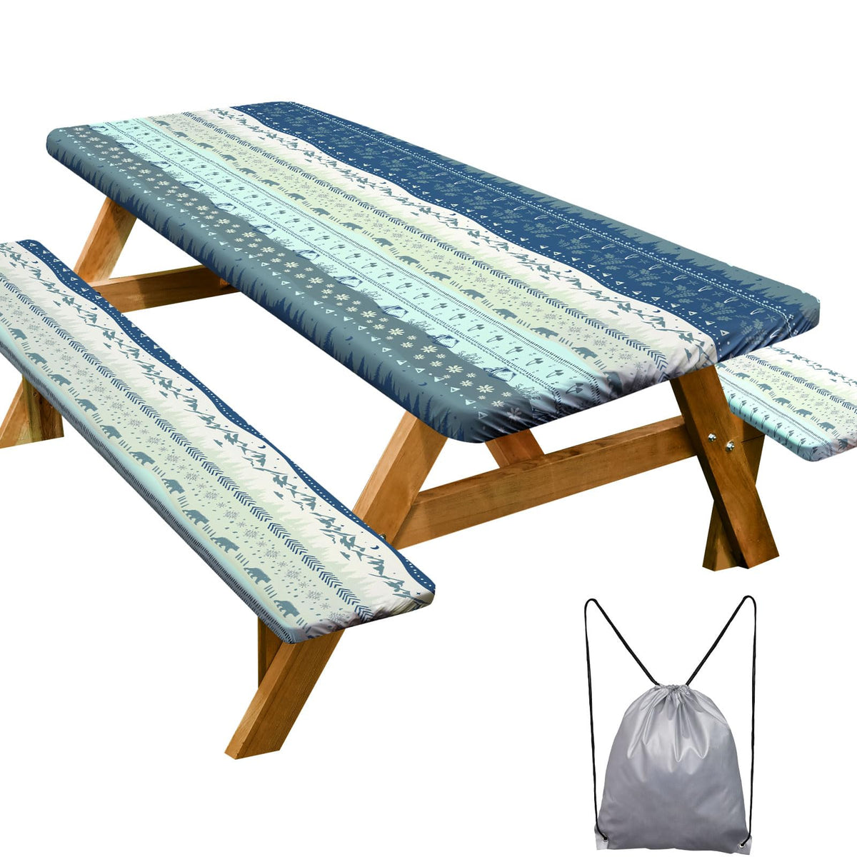 Picnic Table Cover with Bench Covers Camping Essentials Waterproof Windproof Camping Tablecloth with Drawstring Bag, Fitted Rectangle Tables and Seats, 72in, Bohemian