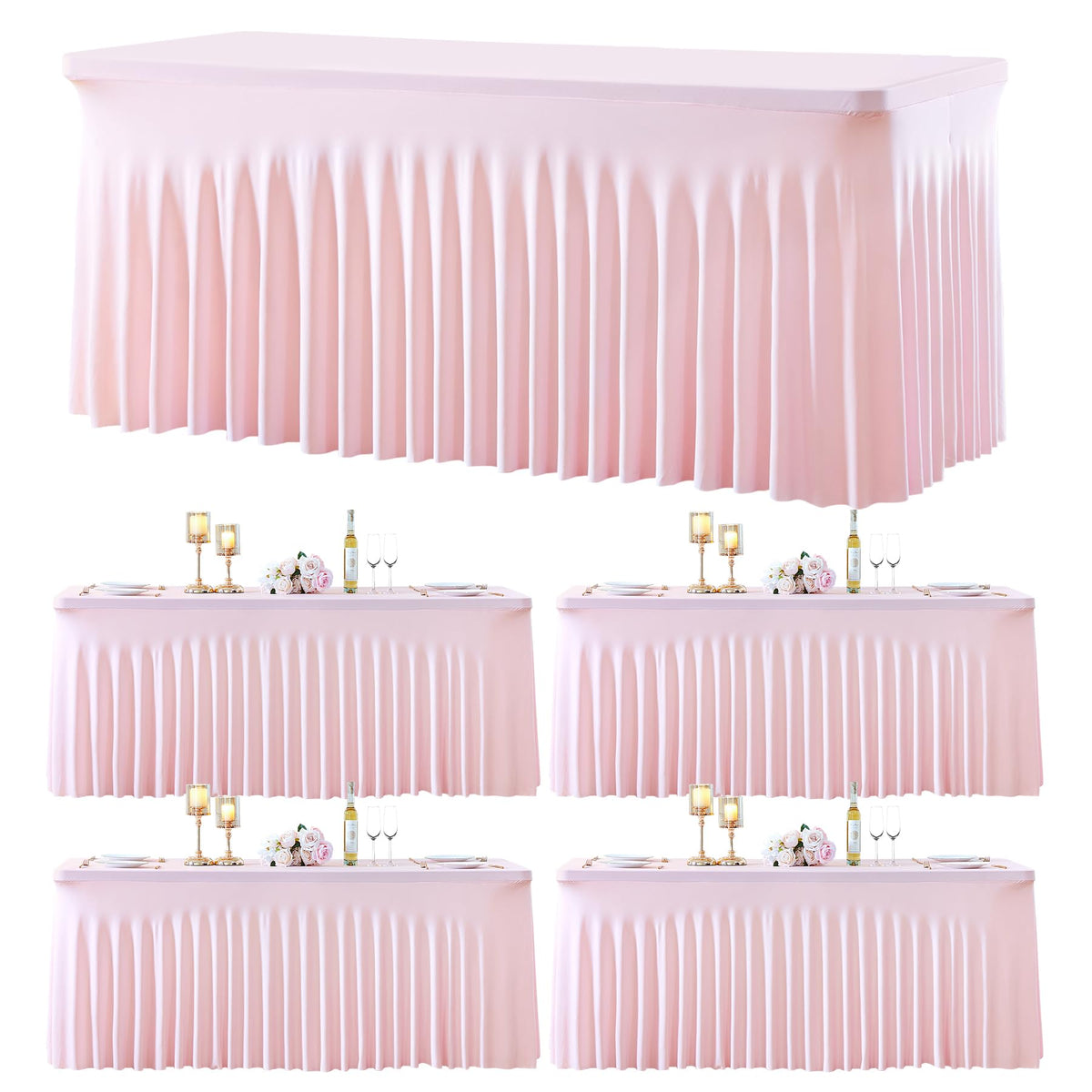 gogoparti 2 Pack Spandex Beige Fitted Table Cloth for 6ft Rectangle Tables Beige Stretch Tablecloth Table Covers Skirt Banquet Wrinkle Free Tablecloths for Parties Wedding