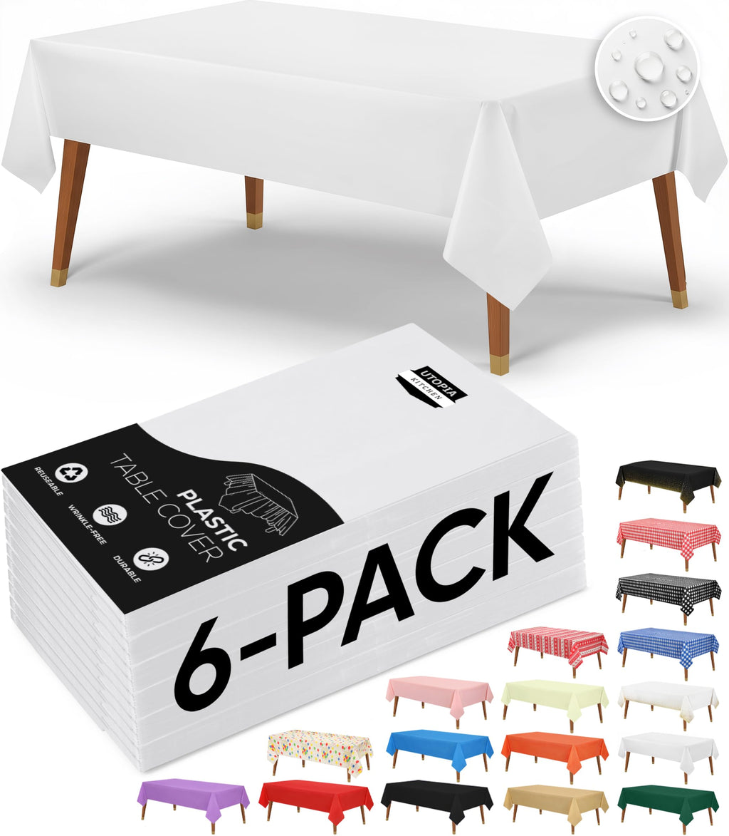 Utopia Kitchen Plastic Table Cloth Disposable [White, 12 Pack]
