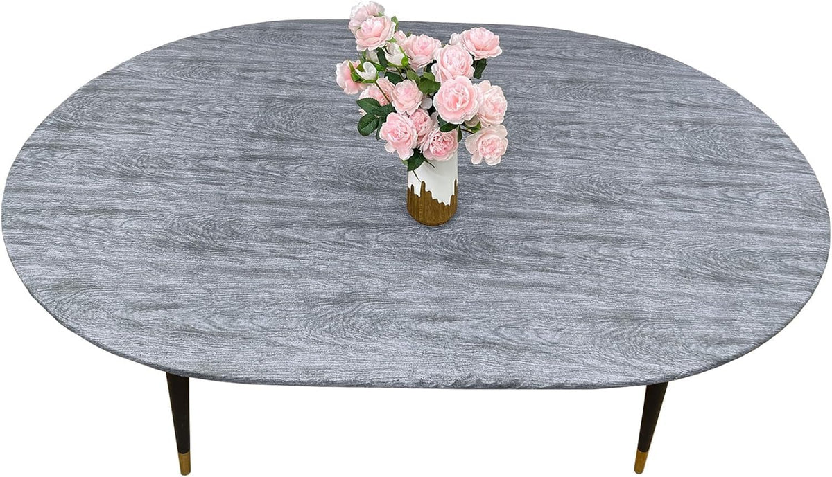 Pioggia Round Vinyl Fitted Tablecloth with Flannel Backing Elastic Table Cloth Waterproof Oil-Proof Plastic Table Cover Best for 37"-44" Round