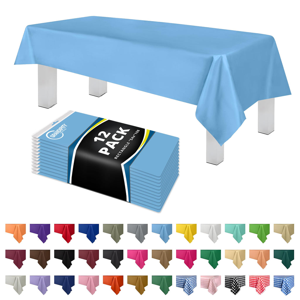 Grandipity Plastic Table Cloth Disposable 12 Pack 54” x 108” Rectangle