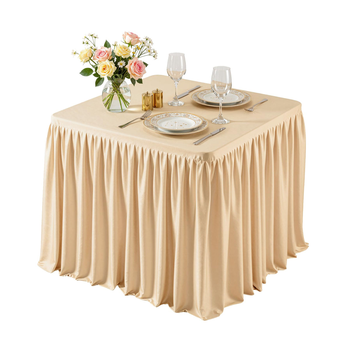 Black Square Tablecloths 34x34 Inch,Stretch Fitted Small Square Table Cloth Washable Fabric Card Table Cover with Pleated Ruffle Skirt for Dining,Kitchen,Buffet Parties,Trade Show,Vendor Stand