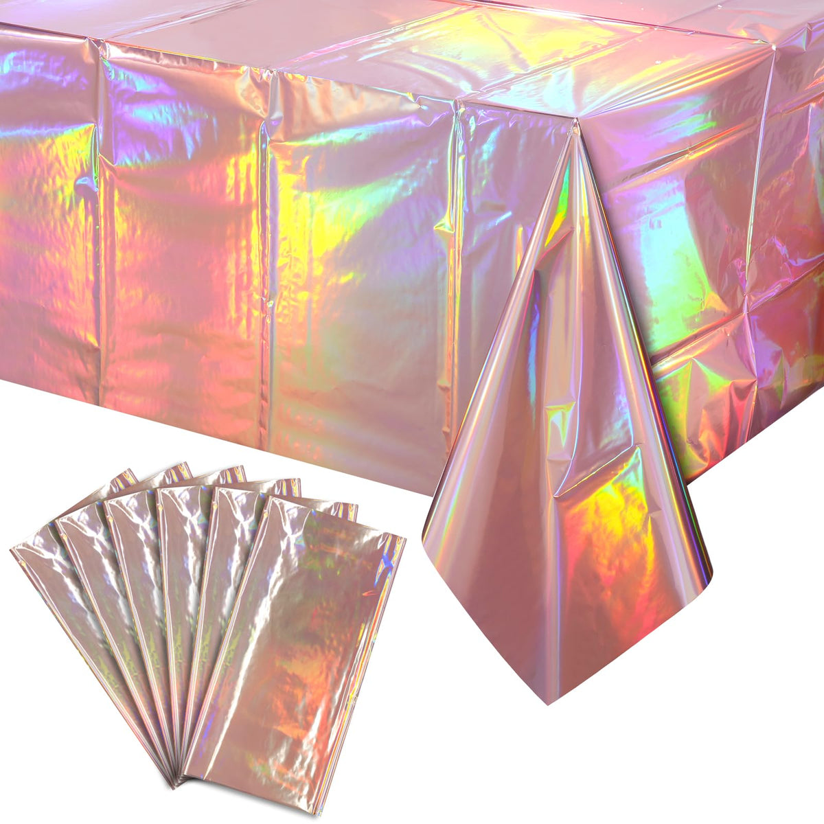 3 Pack Rose Gold Plastic Tablecloth, Dusty Pink Disposable Rectangle Table Covers, Holographic Metallic Foil Tablecloth Rose Party Supplies Decorations for Birthday Wedding Bachelorette, 54x108Inch
