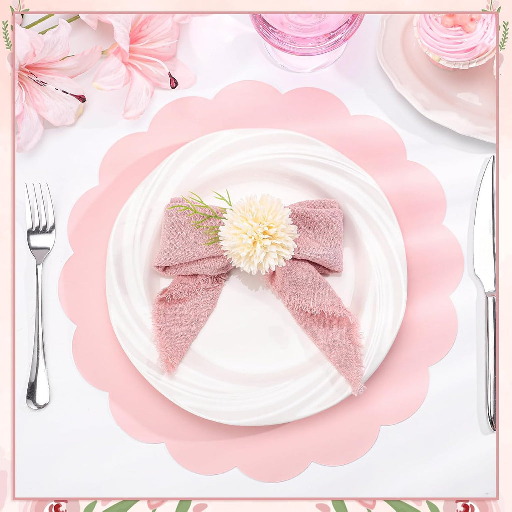 60 Pcs Light Pink Paper Placemats, 13.5 Inch Disposable Scalloped Placemat