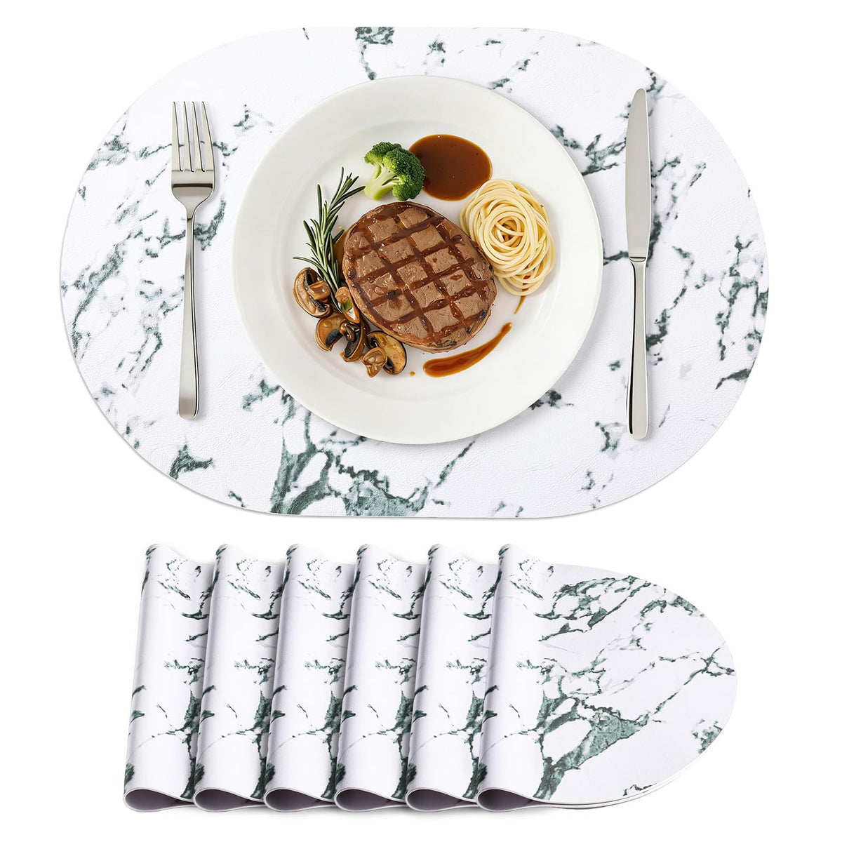 homing Heat Resistant Oval Placemats Set of 6, Light Grey