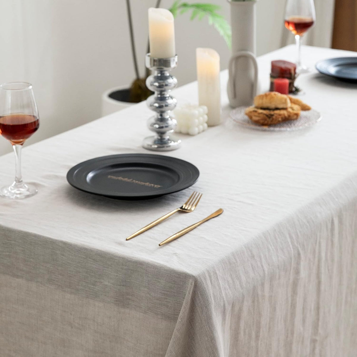 EVERLY 100% Pure Linen Rectangle Tablecloth 84Lx60W Inches for Dining,Weddings and Restaurants,Decorative Halloween,Thanksgiving,Christmas Table Cloth Machine Washable Tablecloths-Natural Linen