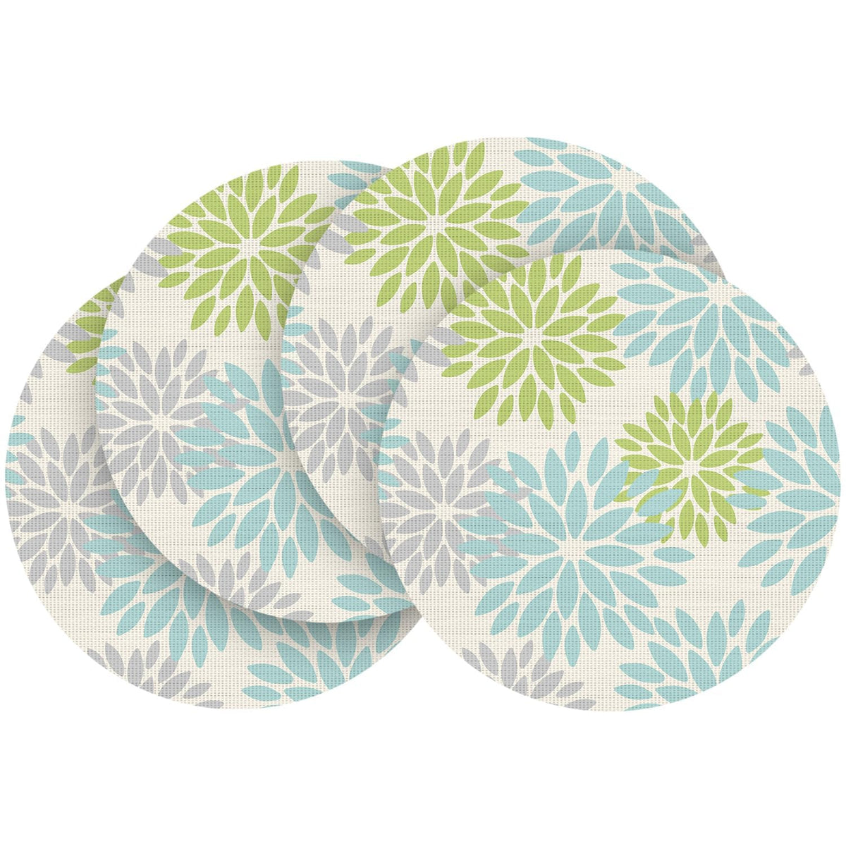 Artoid Mode Floral Vinyl Placemats Set of 4, Heat Resistant Washable Non-Slip Plastic PVC Place Mats for Party Kitchen Dining Decor, Blue Grey