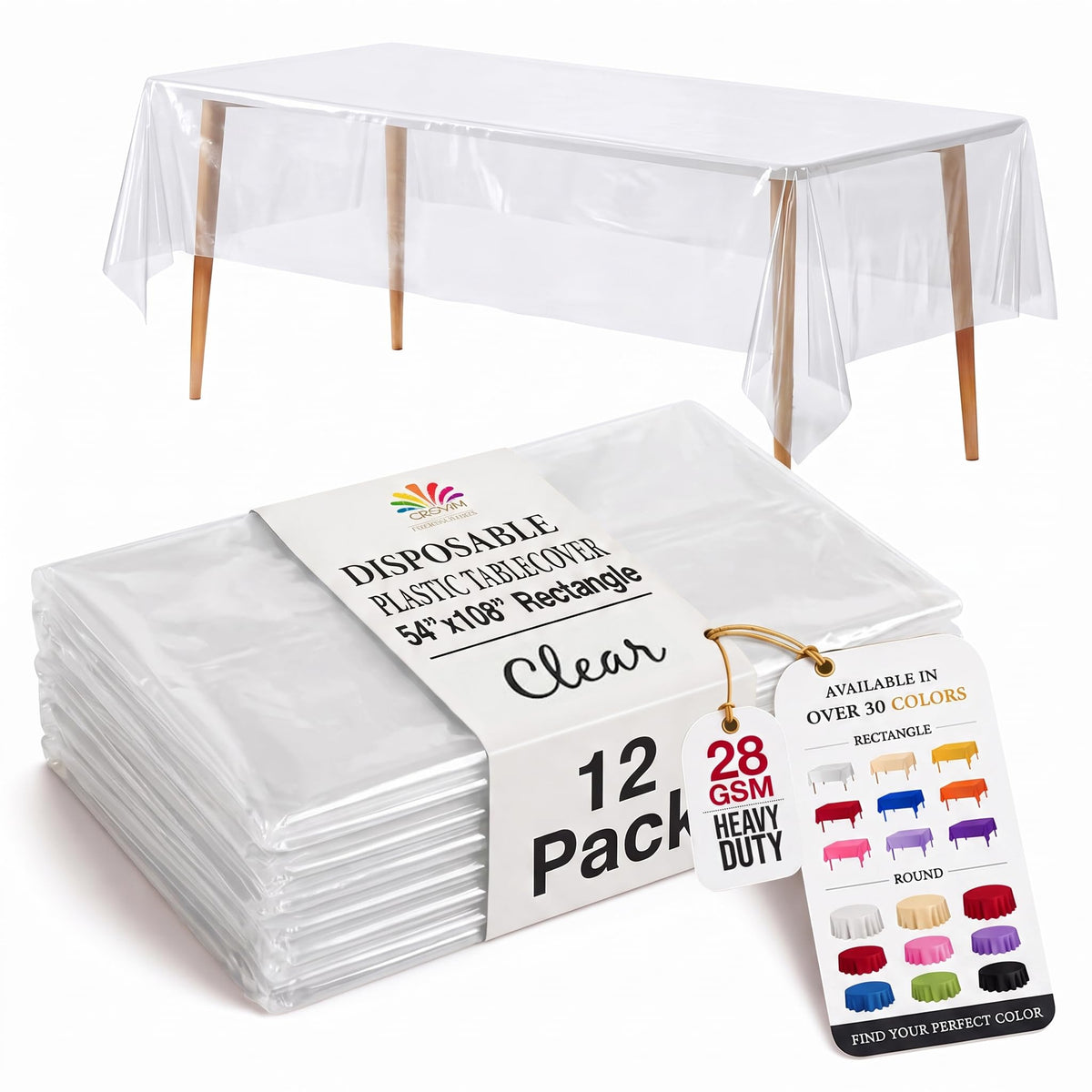 Exquisite Ivory Plastic Table Cloth Disposable 12 Pack, 54 x 108 Inch