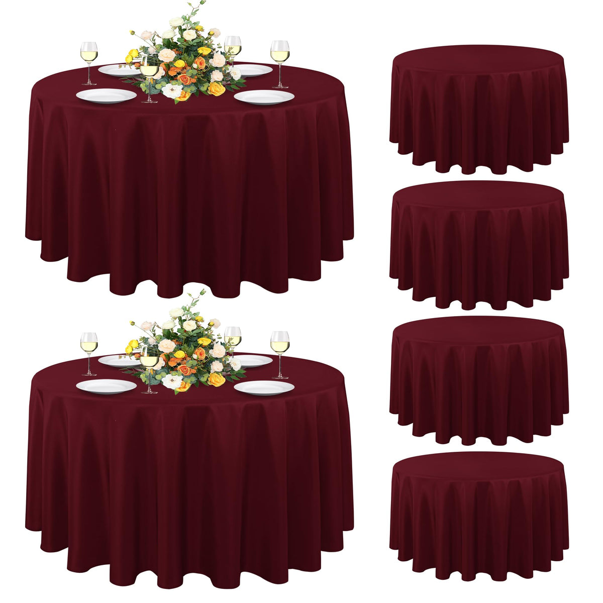 sancua 90 Inch Round Tablecloth Fit 30-72 Inch Tables, White 6 Pack Circle