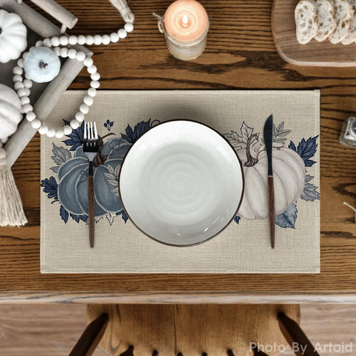 Artoid Mode Navy Blue Pumpkins Fall Placemats Set of 6-12 x 18 Inch