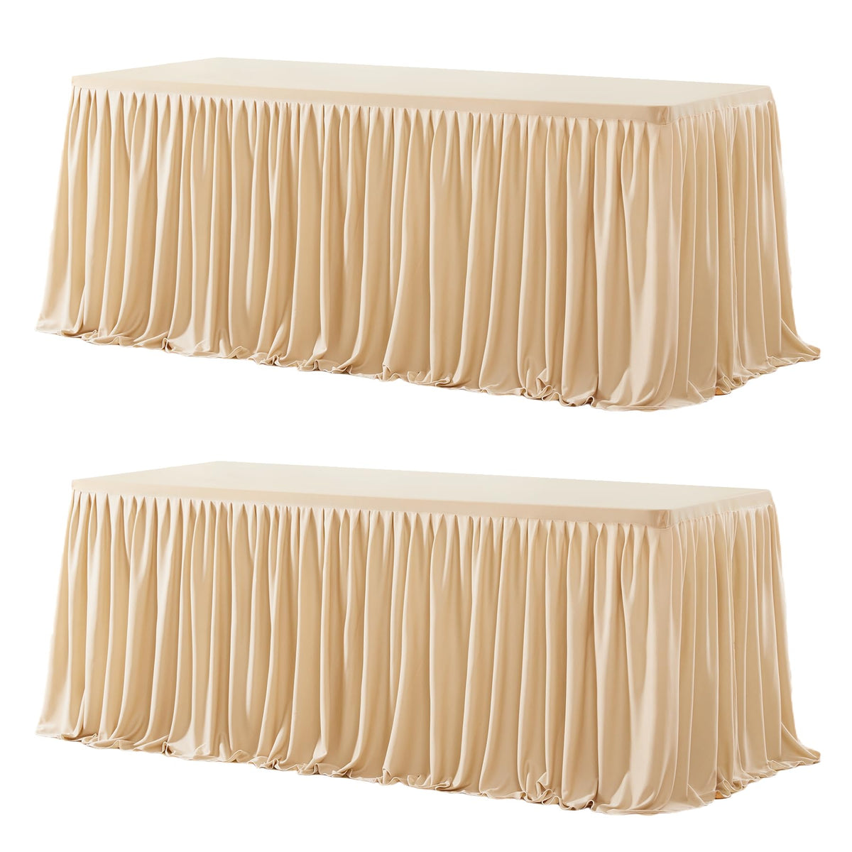 Wish Care 2 Pack Champagne Rectangle Table Clothes for 6 Foot Tables, Polyester Fitted Tablecloths 6t Stretch Table Cover for Wedding, Birthday, Parties, Trade Show, Craft Show