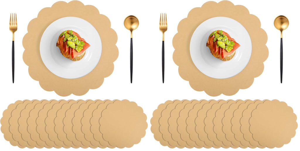 60 Pcs Light Pink Paper Placemats, 13.5 Inch Disposable Scalloped Placemat
