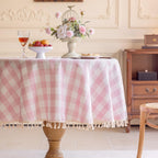 Alsoo Pink Gingham Tablecloth Rectangle 55 x 75 Inch, Washable Checkered Plaid Table Cloth Heavy Duty Linen Cotton Fabric for Mothers Day Outdoor Picnic Party Freshly Graduated