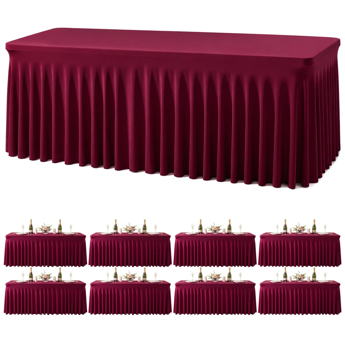 gogoparti 2 Pack Spandex Beige Fitted Table Cloth for 6ft Rectangle Tables Beige Stretch Tablecloth Table Covers Skirt Banquet Wrinkle Free Tablecloths for Parties Wedding