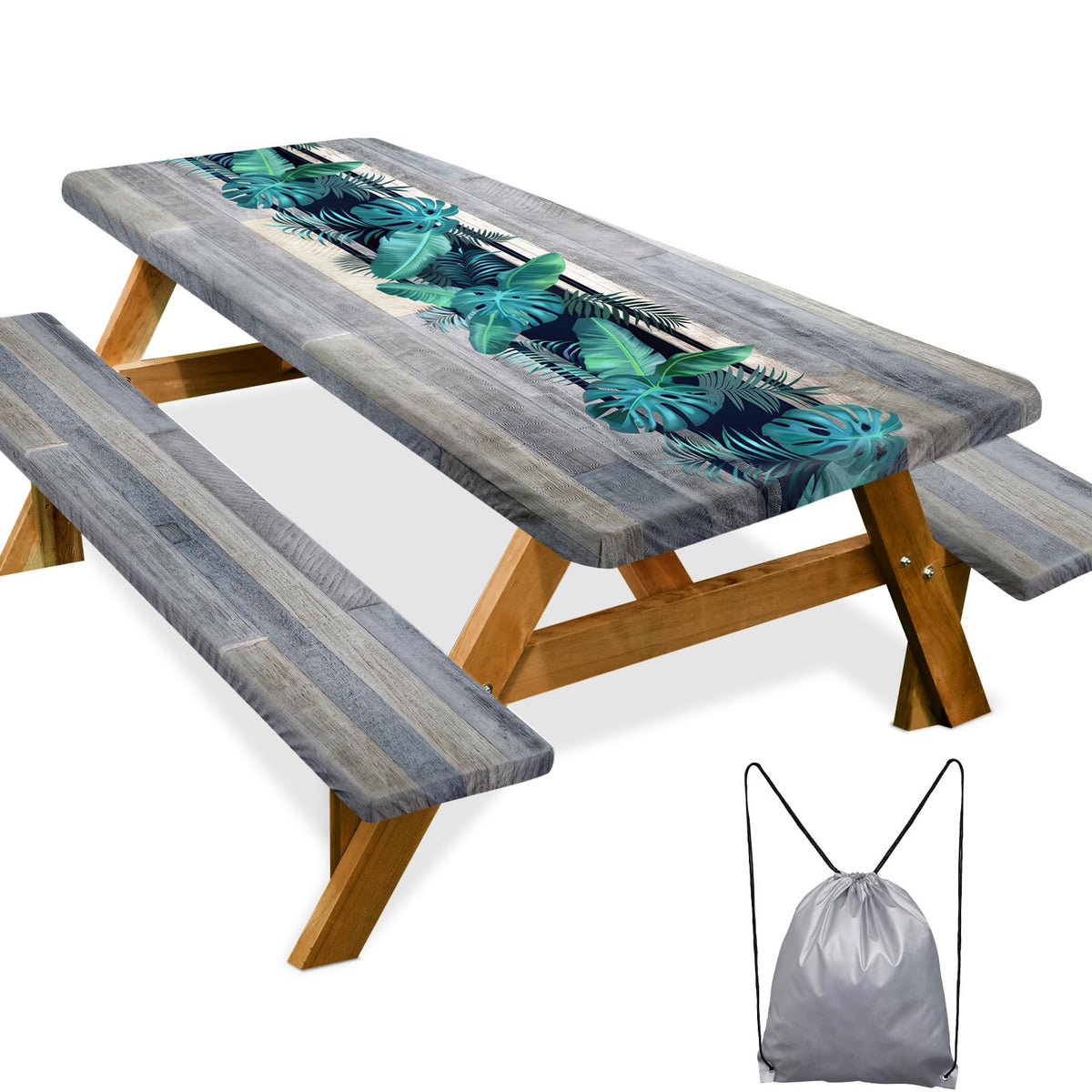Picnic Table Cover with Bench Covers Camping Essentials Waterproof Windproof Camping Tablecloth with Drawstring Bag, Fitted Rectangle Tables and Seats, 72in, Bohemian