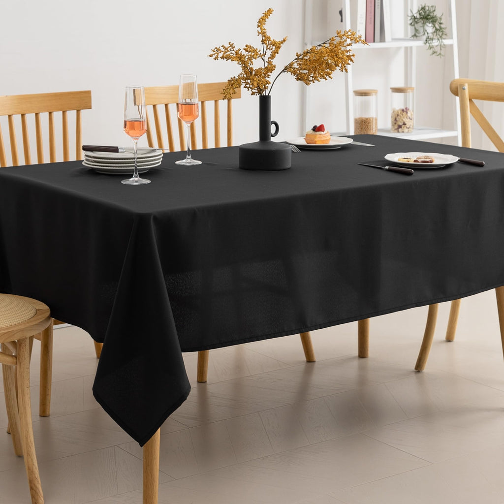 Amazon Basics Thin Rectangle Tablecloth, Water-Resistant Textured Fabric, Wrinkle Resistant, Washable Decorative Table Cover for Dining, Parties, 60" x 84", White, Pack of 1