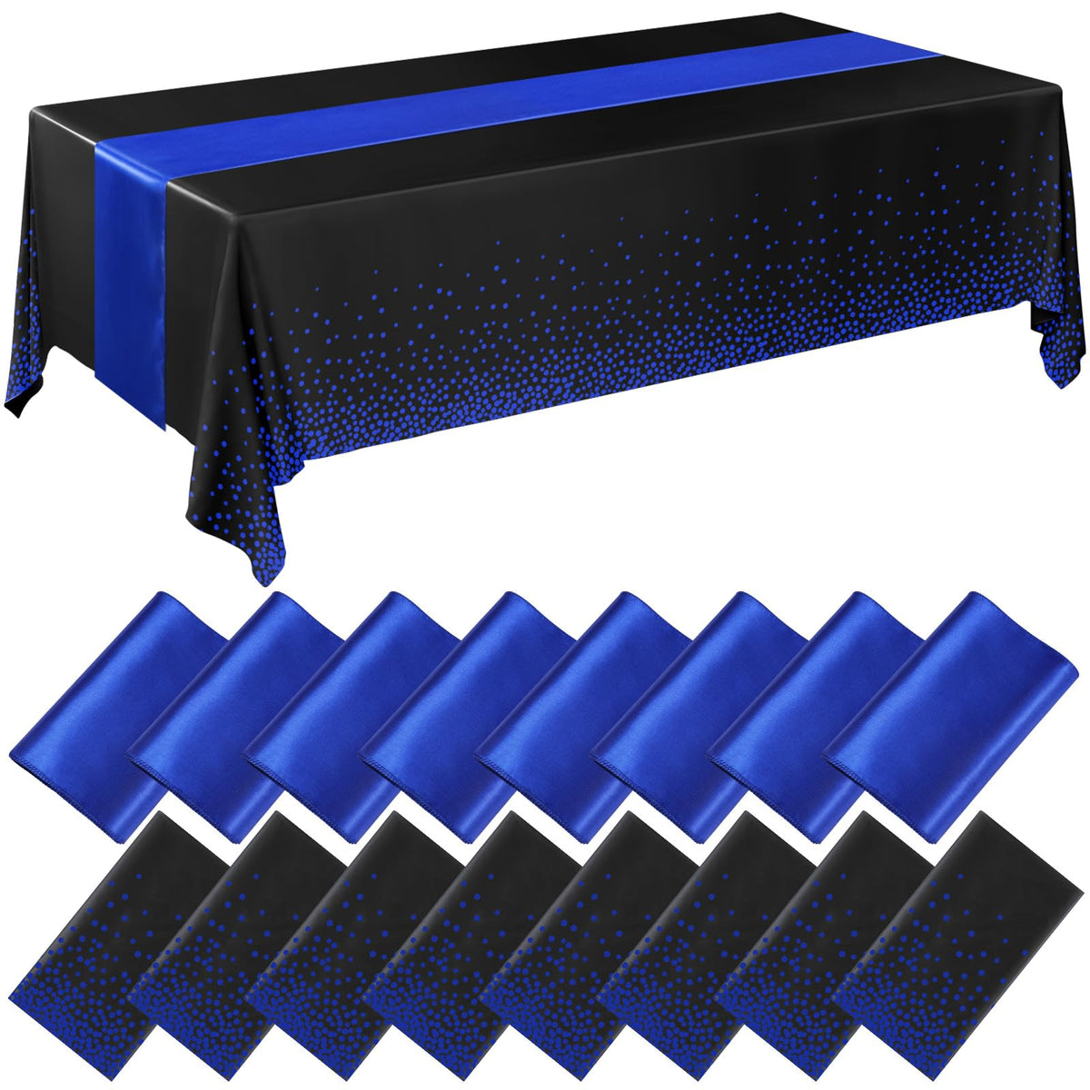 Breling 8 Pack Green and Gold Tablecloths and Satin Runners Set