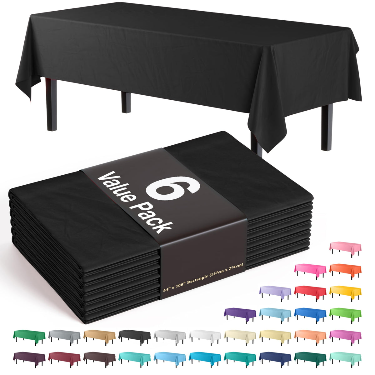 Exquisite Purple Plastic Table Cloth Disposable 6 Pack - 54 x 108 Inch Rectangle Tablecloth for 6 Foot Tables - Waterproof Table Cover for Party Wedding Birthday Graduation BBQ Catering