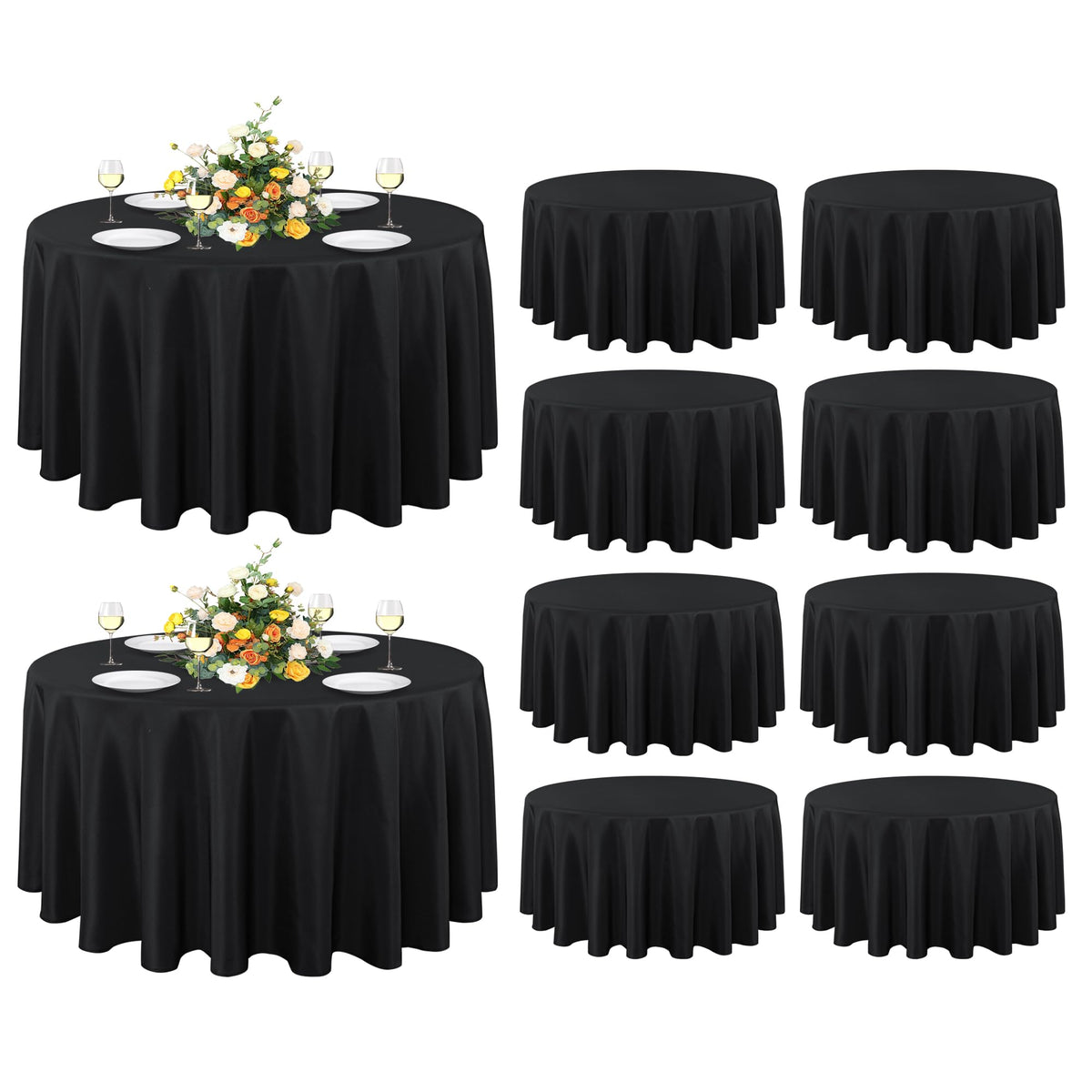 sancua 90 Inch Round Tablecloth Fit 30-72 Inch Tables, White 6 Pack Circle