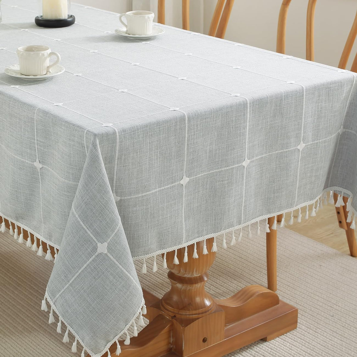 JIALE Tablecloths for Rectangle Tables, Cotton Linen Table Cloth Waterproof Tablecloth Wrinkle Free Farmhouse Dining Tables Cover, Soft Fabric Table Cloths with Tassels, Brown, 55" X 70", 4-6 Seats