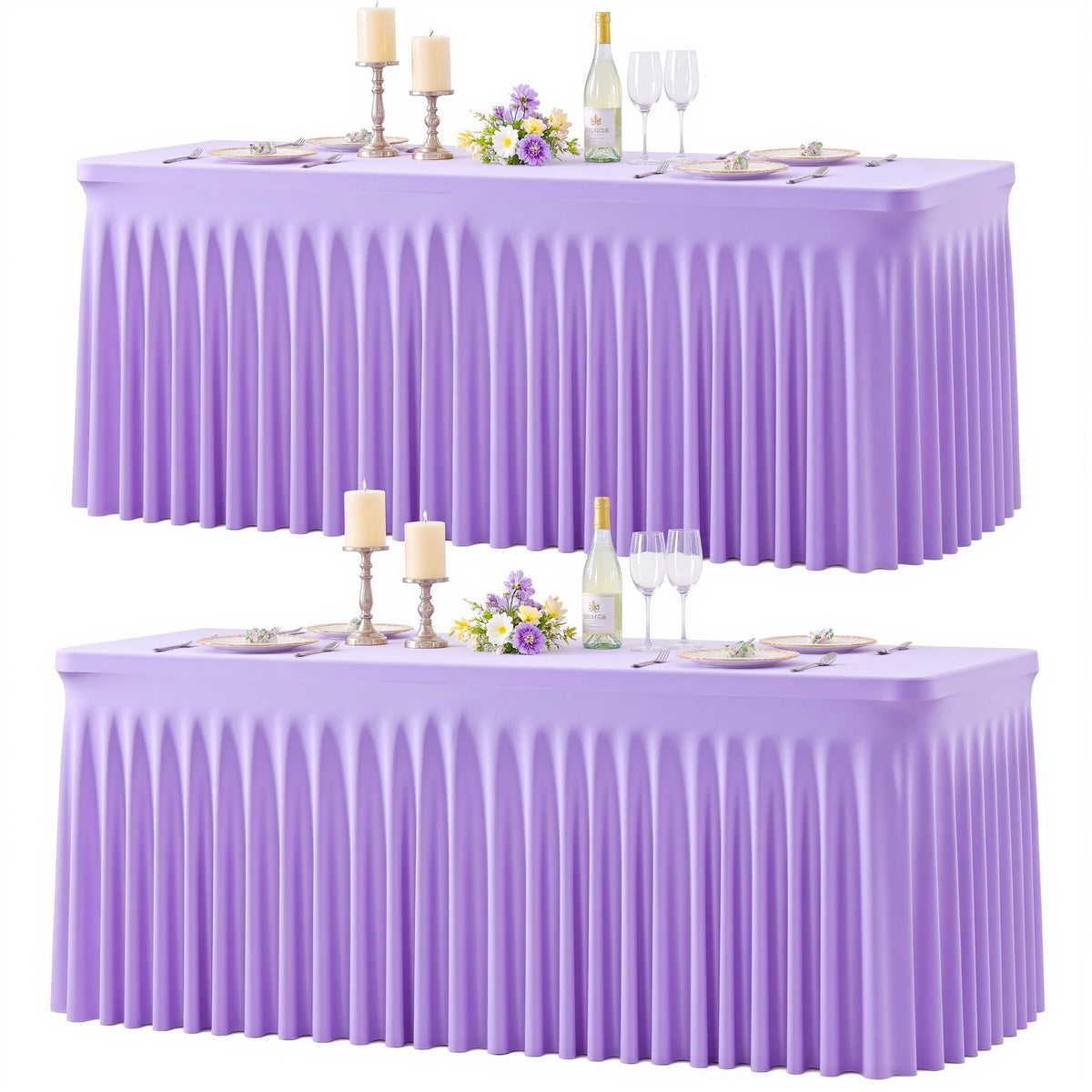 gogoparti 2 Pack Spandex Beige Fitted Table Cloth for 6ft Rectangle Tables Beige Stretch Tablecloth Table Covers Skirt Banquet Wrinkle Free Tablecloths for Parties Wedding