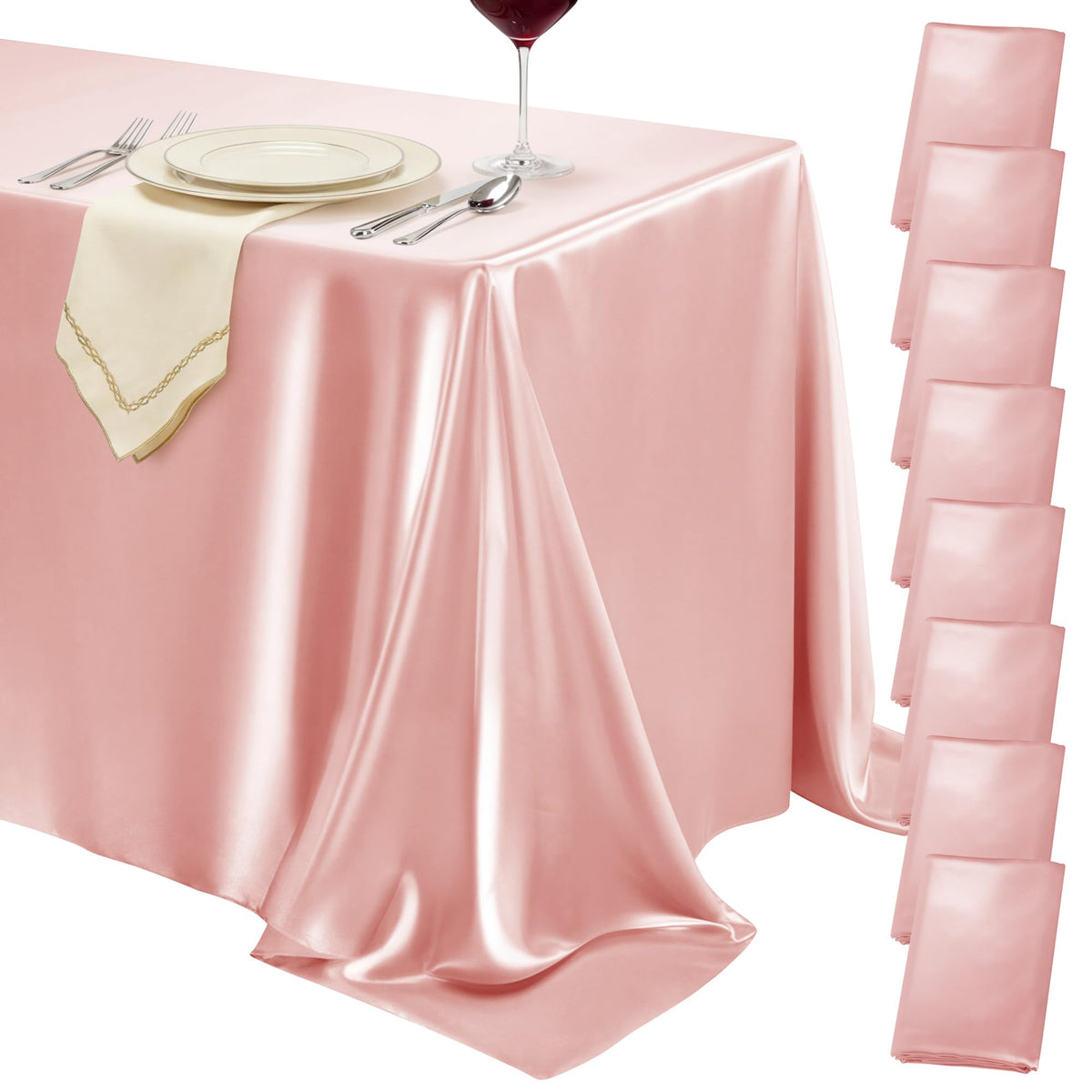 4 Pack Ivory Satin Tablecloth 58 x 102 Inch Overlay Seamless Design