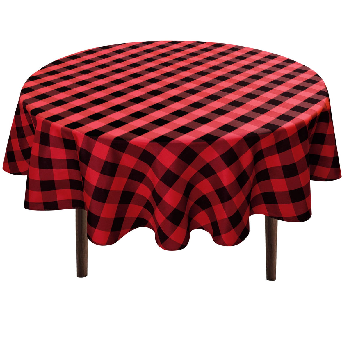 Hiasan Checkered Round Tablecloth 60 Inch Waterproof, Red and White
