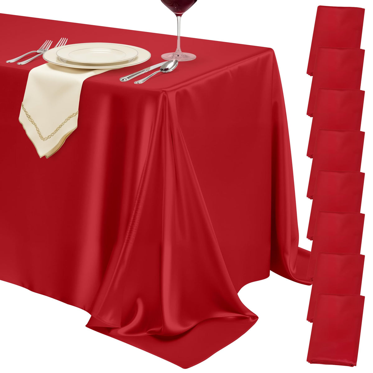 4 Pack Ivory Satin Tablecloth 58 x 102 Inch Overlay Seamless Design
