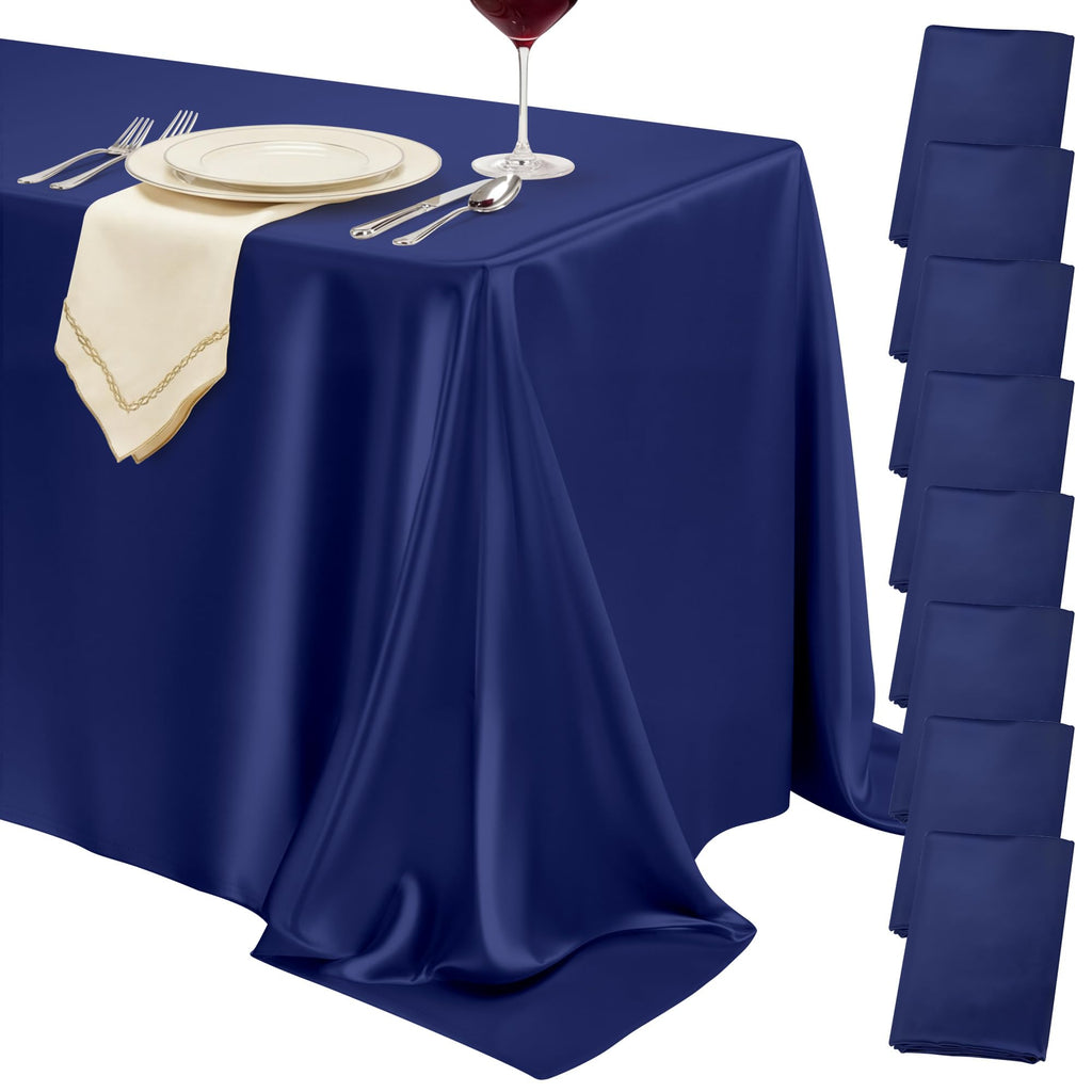 4 Pack Ivory Satin Tablecloth 58 x 102 Inch Overlay Seamless Design