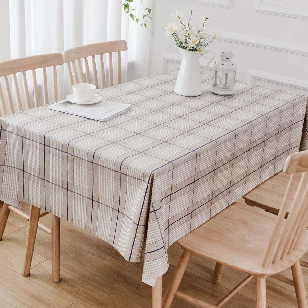 TruDelve Heavy Duty Vinyl Tablecloth Beige Plastic Table Cloth Waterproof Wipeable Oilcloth Tablecloths for Rectangle Tables (54'' x 72'', Leaves)