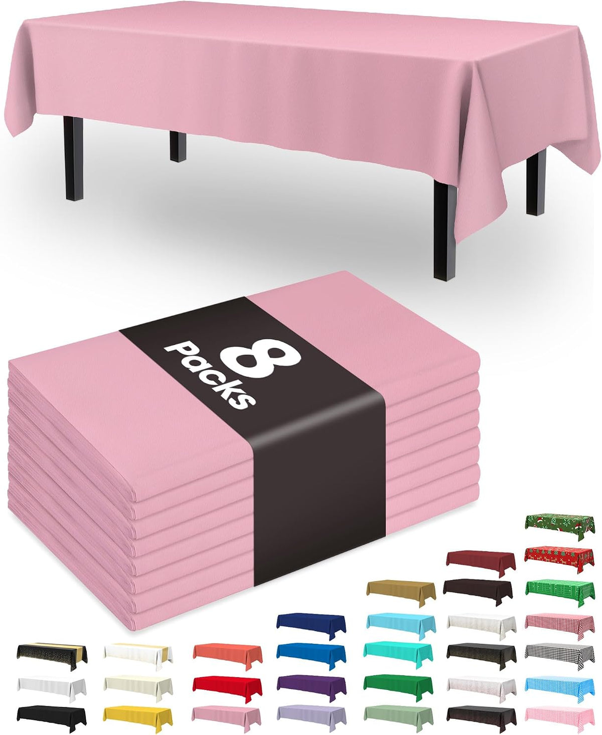 Pureegg Plastic Table Cloth Disposable 8 Pack, 54 x 108 Inch Table Cloths, Easter Party, Valentines, Mothers Day Decorations, Tablecloths, Rectangle, Pastel Plastic Cover, Leakproof & Sturdy, Pink