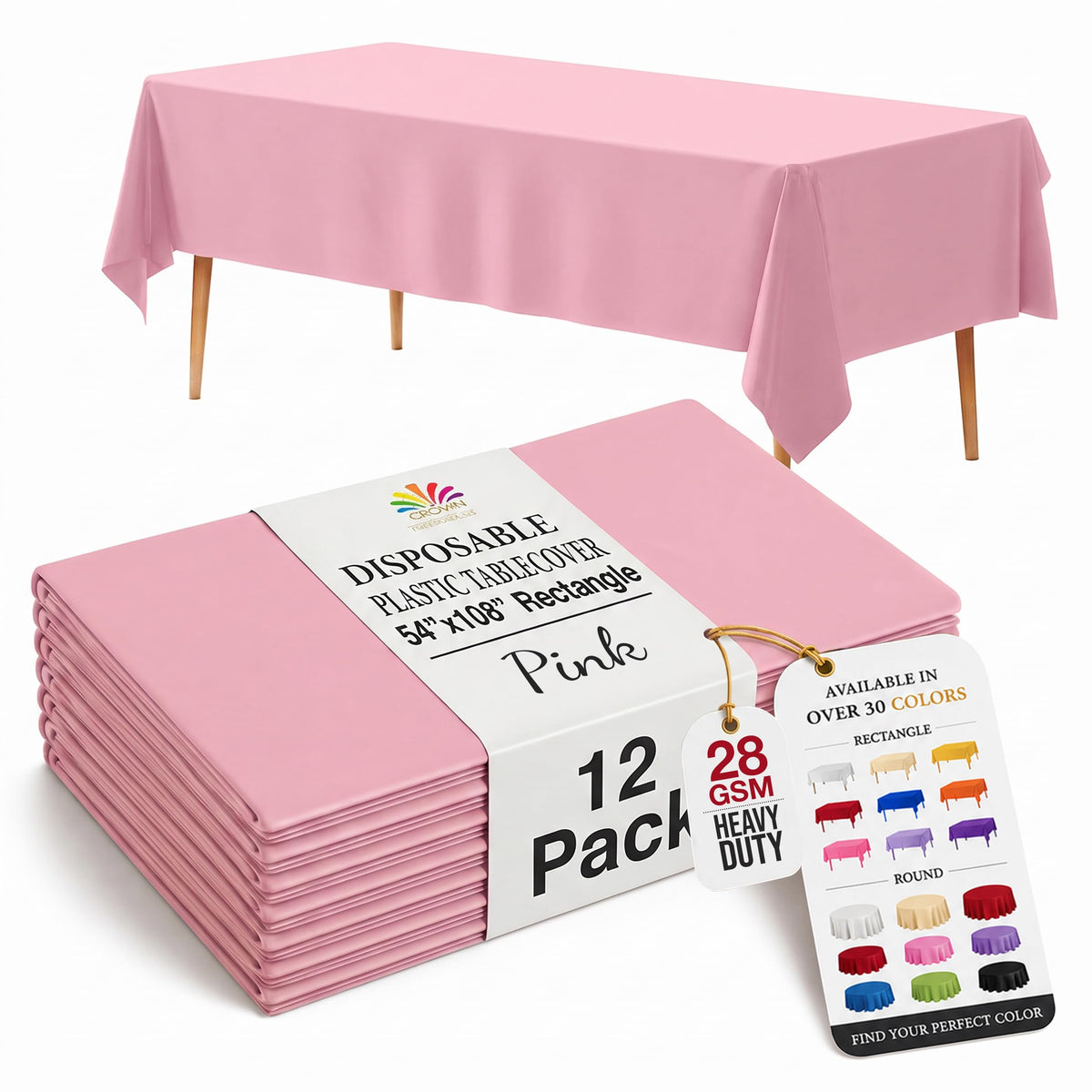 Exquisite Ivory Plastic Table Cloth Disposable 12 Pack, 54 x 108 Inch