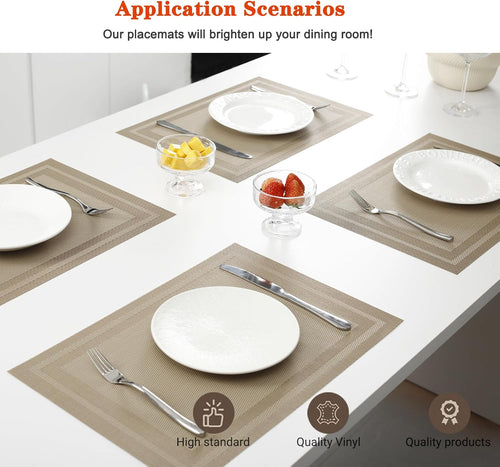 Beige Vinyl Placemats Set of 6,Washable Dining PVC Table Mats