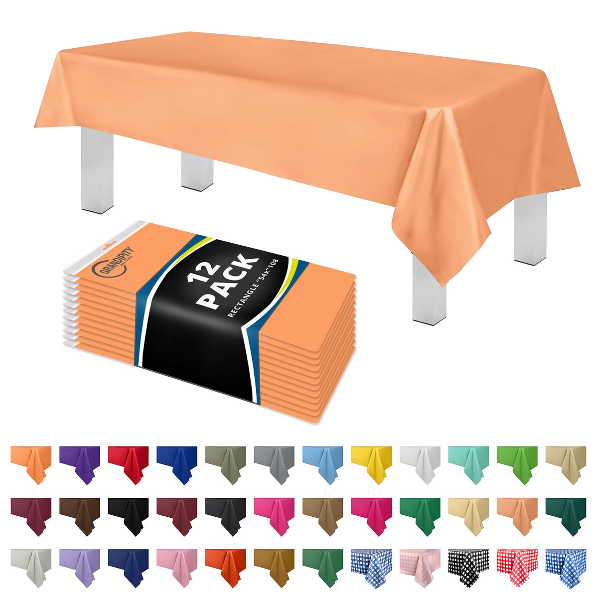 Grandipity Plastic Table Cloth Disposable 12 Pack 54” x 108” Rectangle