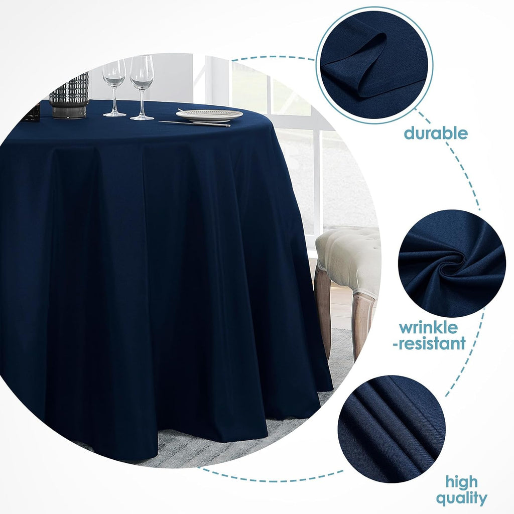 VidaFete Tablecloth 10 Pack 120inch Round Table Cloth Polyester, Navy Blue