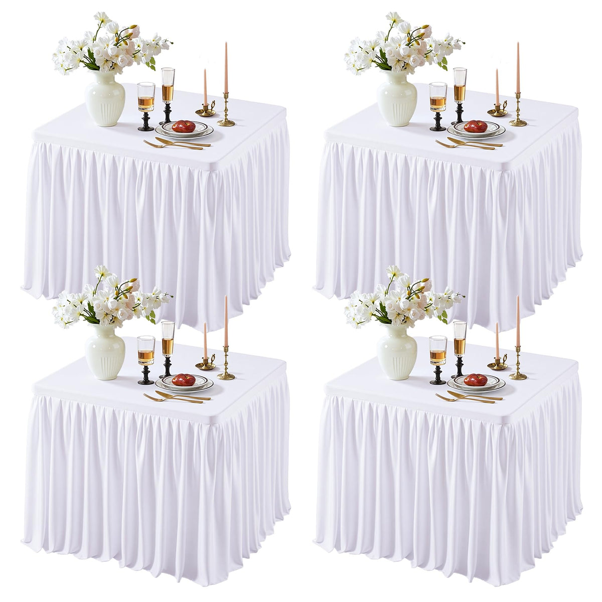 Black Square Tablecloths 34x34 Inch,Stretch Fitted Small Square Table Cloth Washable Fabric Card Table Cover with Pleated Ruffle Skirt for Dining,Kitchen,Buffet Parties,Trade Show,Vendor Stand