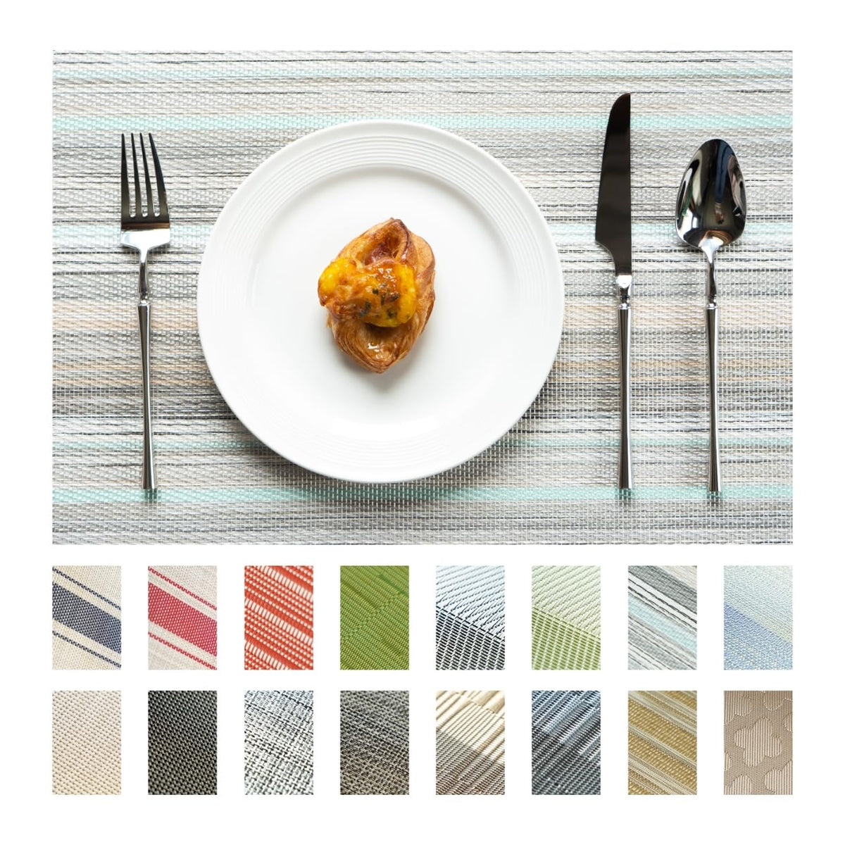 Placemats Set of 6 Vinyl/Plastic Woven Place Mats for Kitchen Table Indoor/Outdoor Washable Placemat Wipeable Dining Table Mats (Aurora Gold,6)