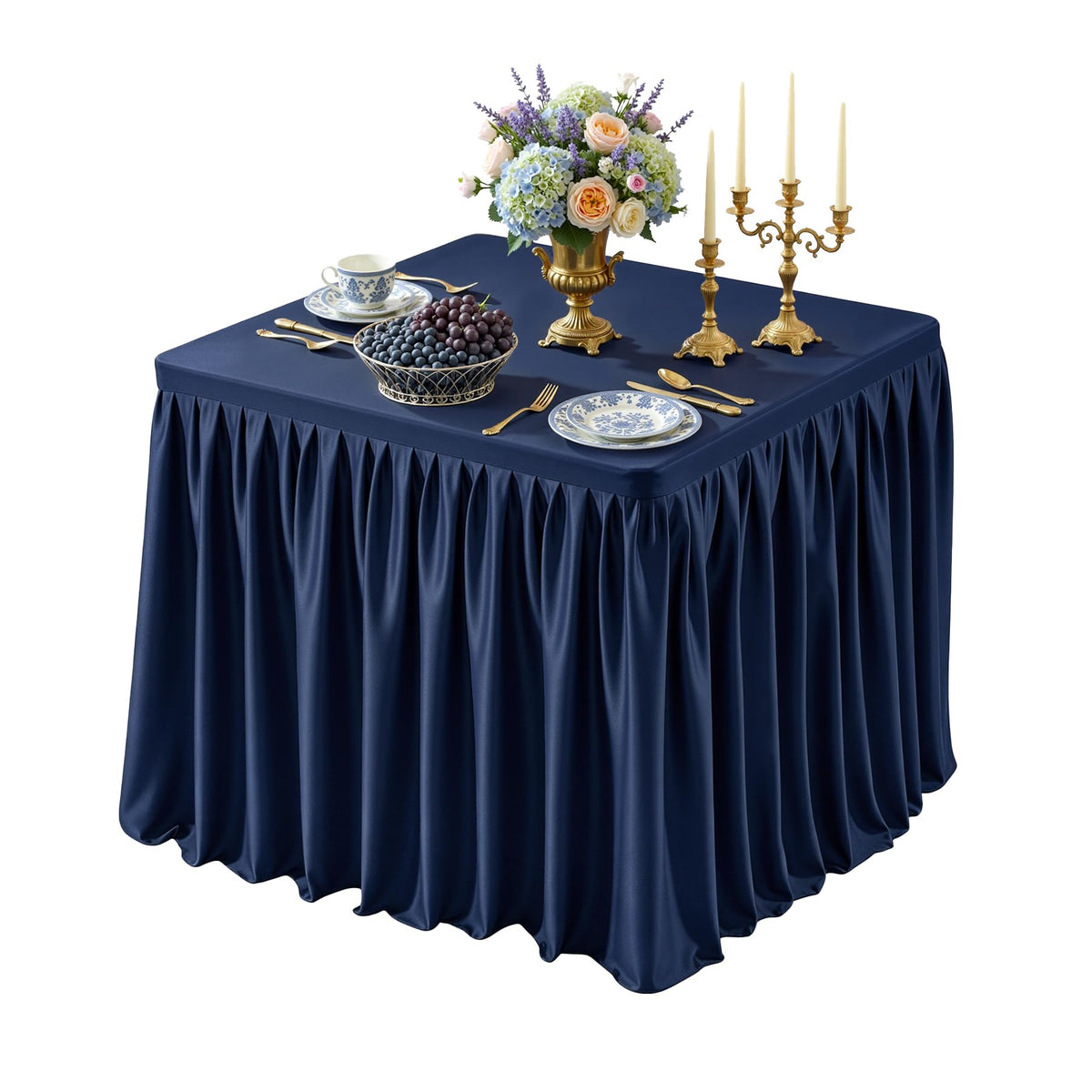 Black Square Tablecloths 34x34 Inch,Stretch Fitted Small Square Table Cloth Washable Fabric Card Table Cover with Pleated Ruffle Skirt for Dining,Kitchen,Buffet Parties,Trade Show,Vendor Stand